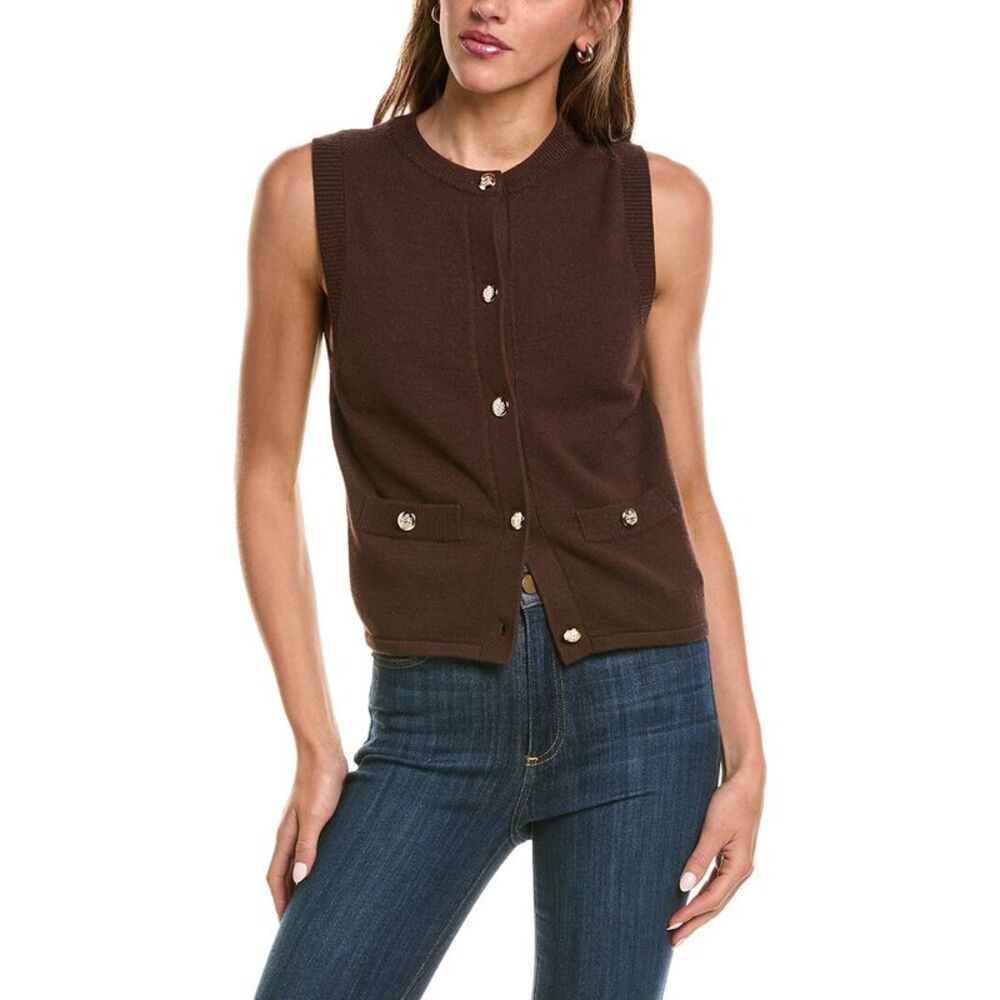 525 America Womens  Chanel Style Vest Sweater, Brown
